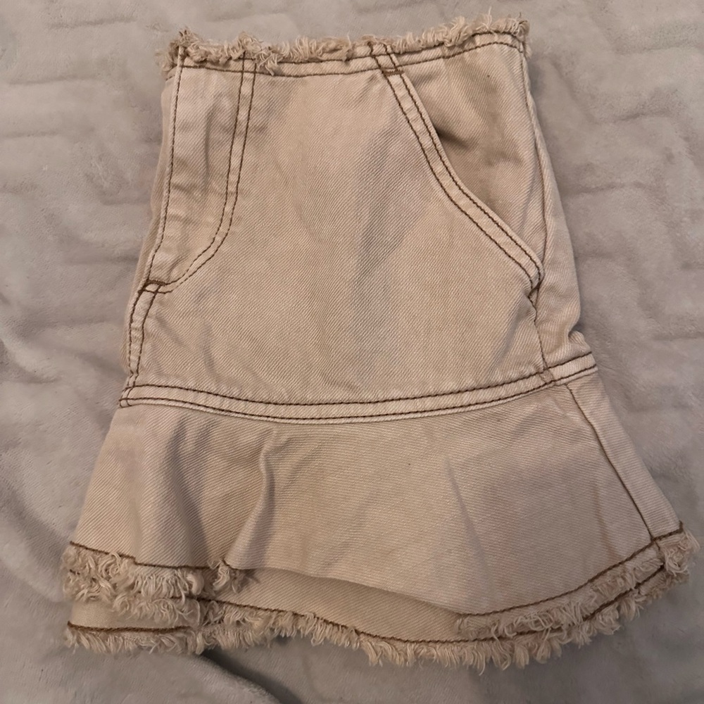 Tan denim Y2K ruffle micro mini skirt